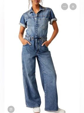 We The Free Edison Denim Wide-Leg Jeans Jumpsuit  Size Medium (8-10)